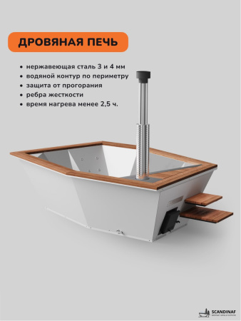 Купель на дровах SCANDINAF Icon 350W, 4-6 чел., белый, AISI 304, аэромассаж