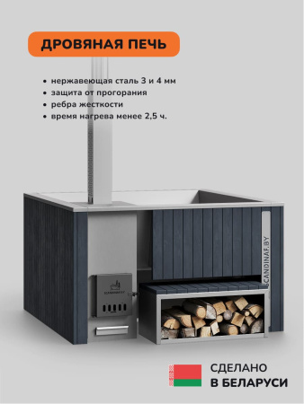 Купель с подогревом на дровах Scandinaf Thermal 170, 4-6 чел., серый, AISI 304, без термокрышки, подсветка